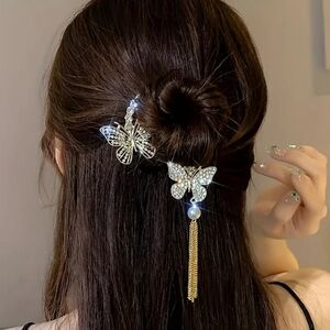Gold Butterflies Bun Hair Clip
